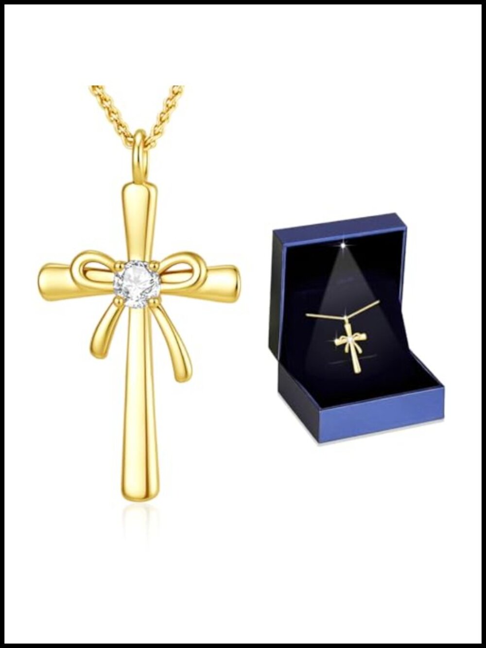 Moissanite Cross Necklace 18K Gold Plated Sterling Silver Pendant